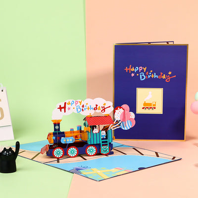 Personalized 3D Number Cake Train Music Greeting Card for Family or Friends Birthday Congratulate