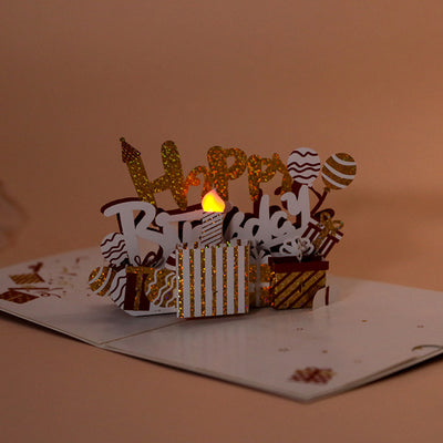 Personalized Blowing Candle Birthday Card 3D Greeting Card with Music and Light